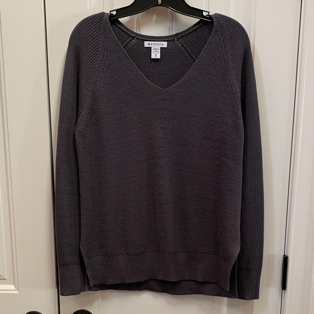 Athleta Hanover Purple V-Neck Knit Sweater